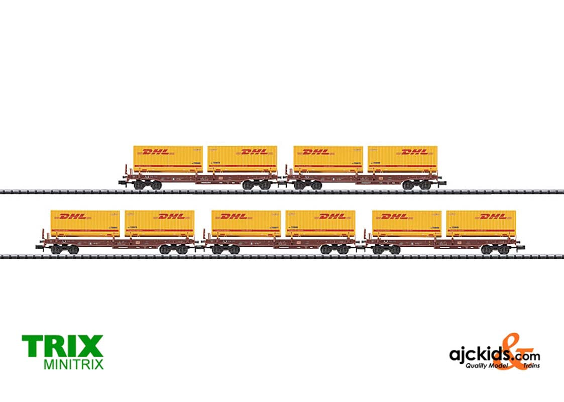 Trix 15272 - Set with 5 DHL Deep Well Flat Cars.
