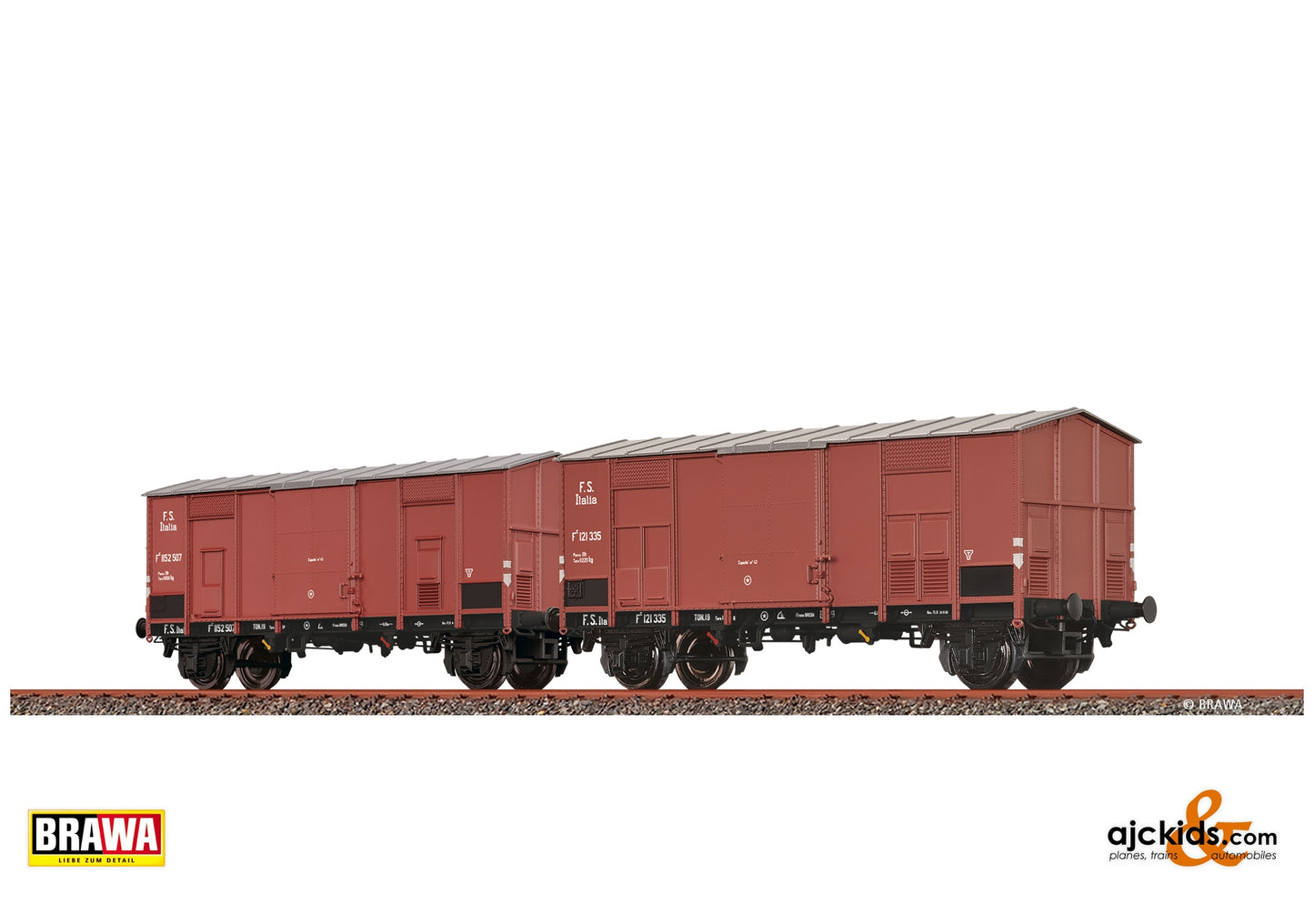 Brawa 48572 H0 Covered Peak Roof Cars FC FS, set of 2 at Ajckids. MPN: 4012278485720