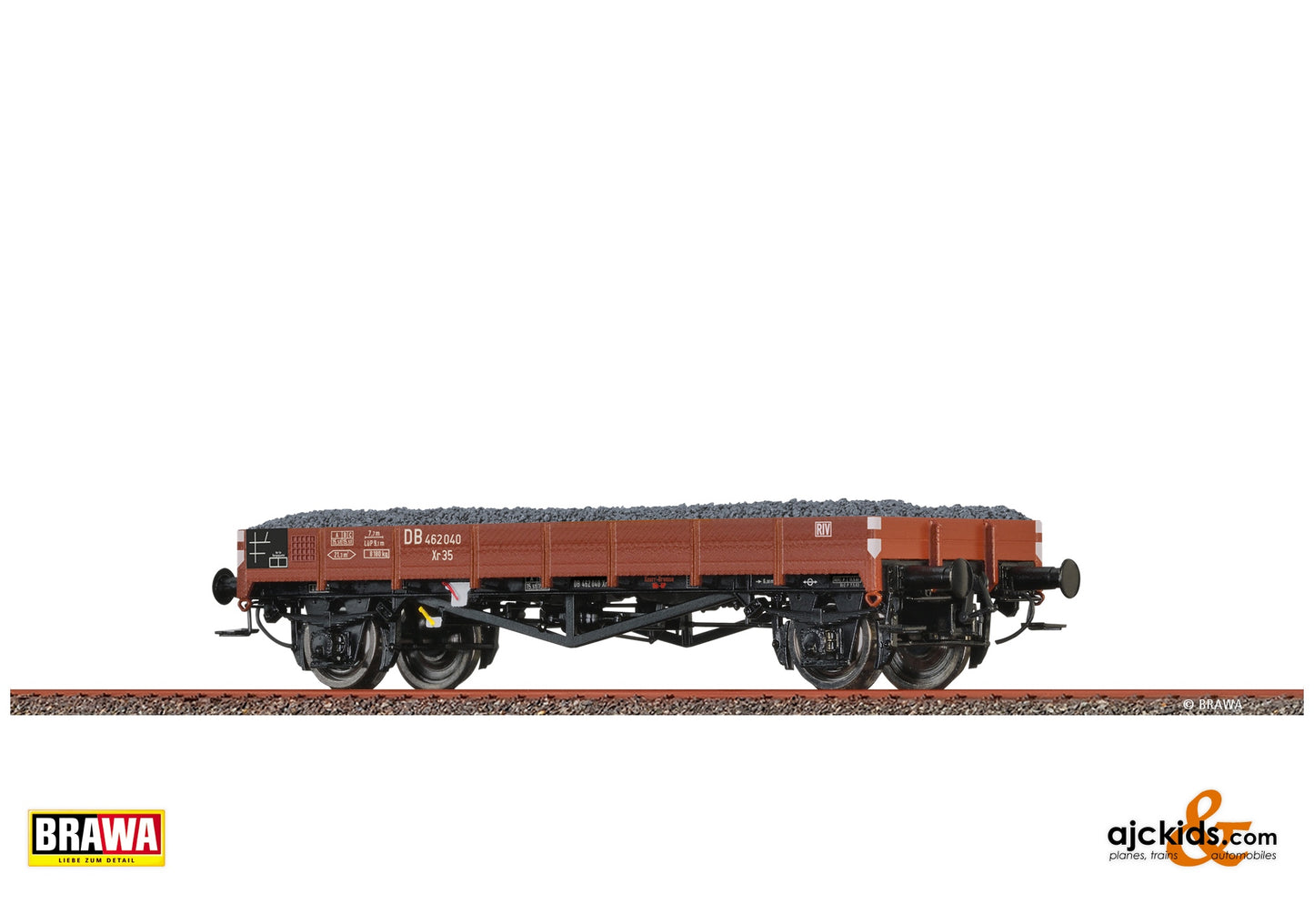 Brawa 49359 H0 Flat Car Xr35 DB, with gravel freight at Ajckids. MPN: 4012278493596