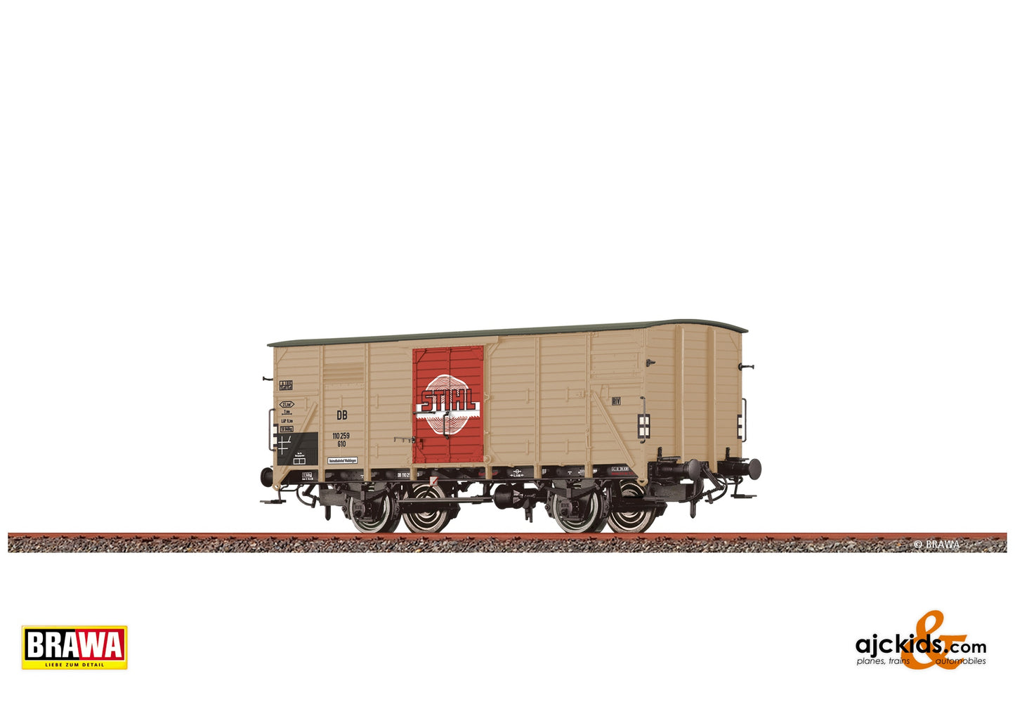 Brawa 49893 H0 Covered Freight Car G10 "Stihl" DB at Ajckids. MPN: 4012278498935