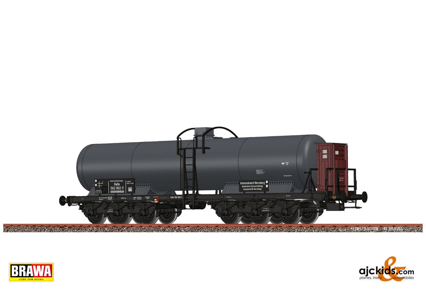 Brawa 50086 H0 Gas Tank Car 6-axle ZZd "Ammoniakwerk Merseburg" DRG at Ajckids. MPN: 4012278500867