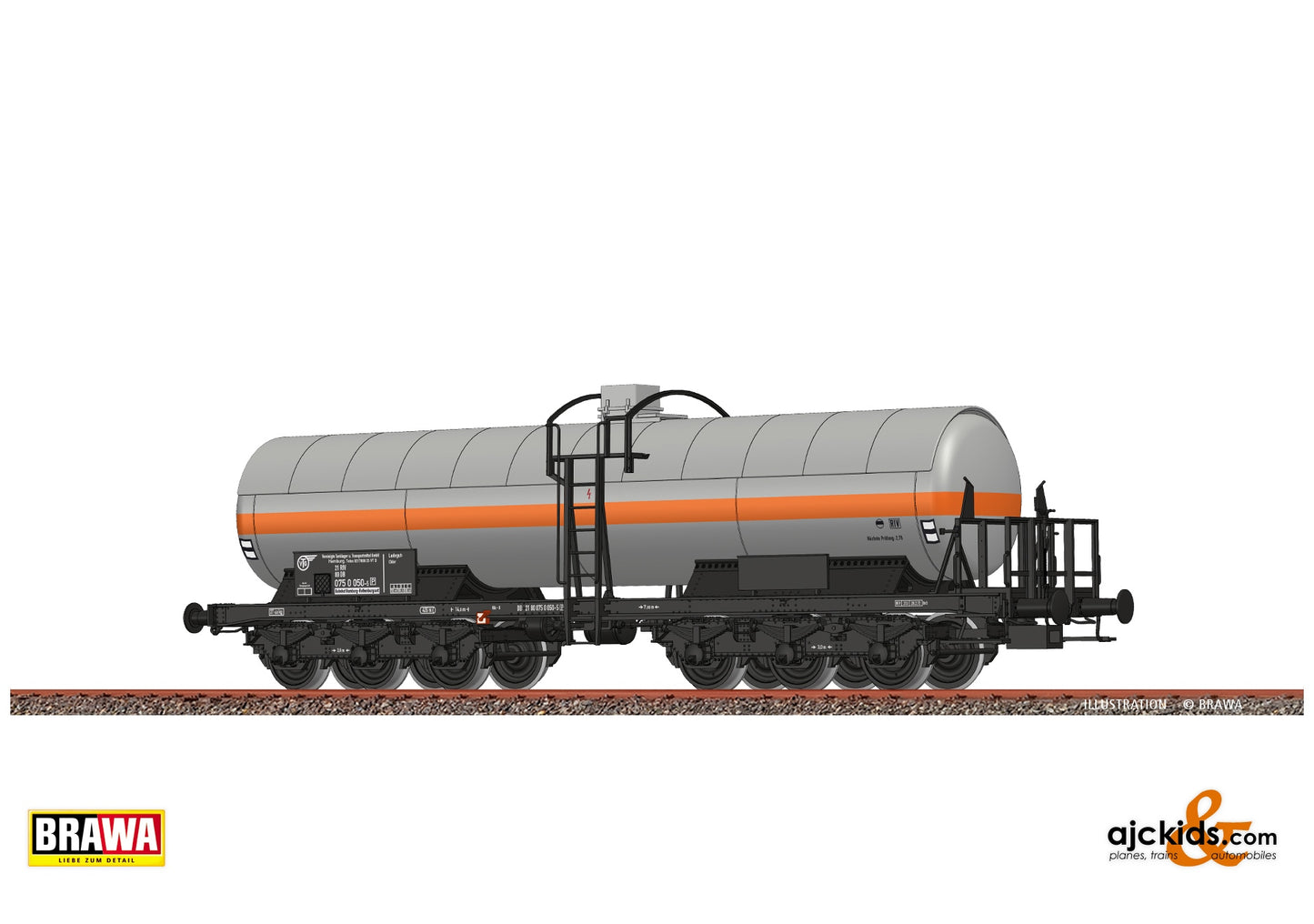 Brawa 50088 H0 Gas Tank Car 6-axle ZZd "VTG" DB at Ajckids. MPN: 4012278500881