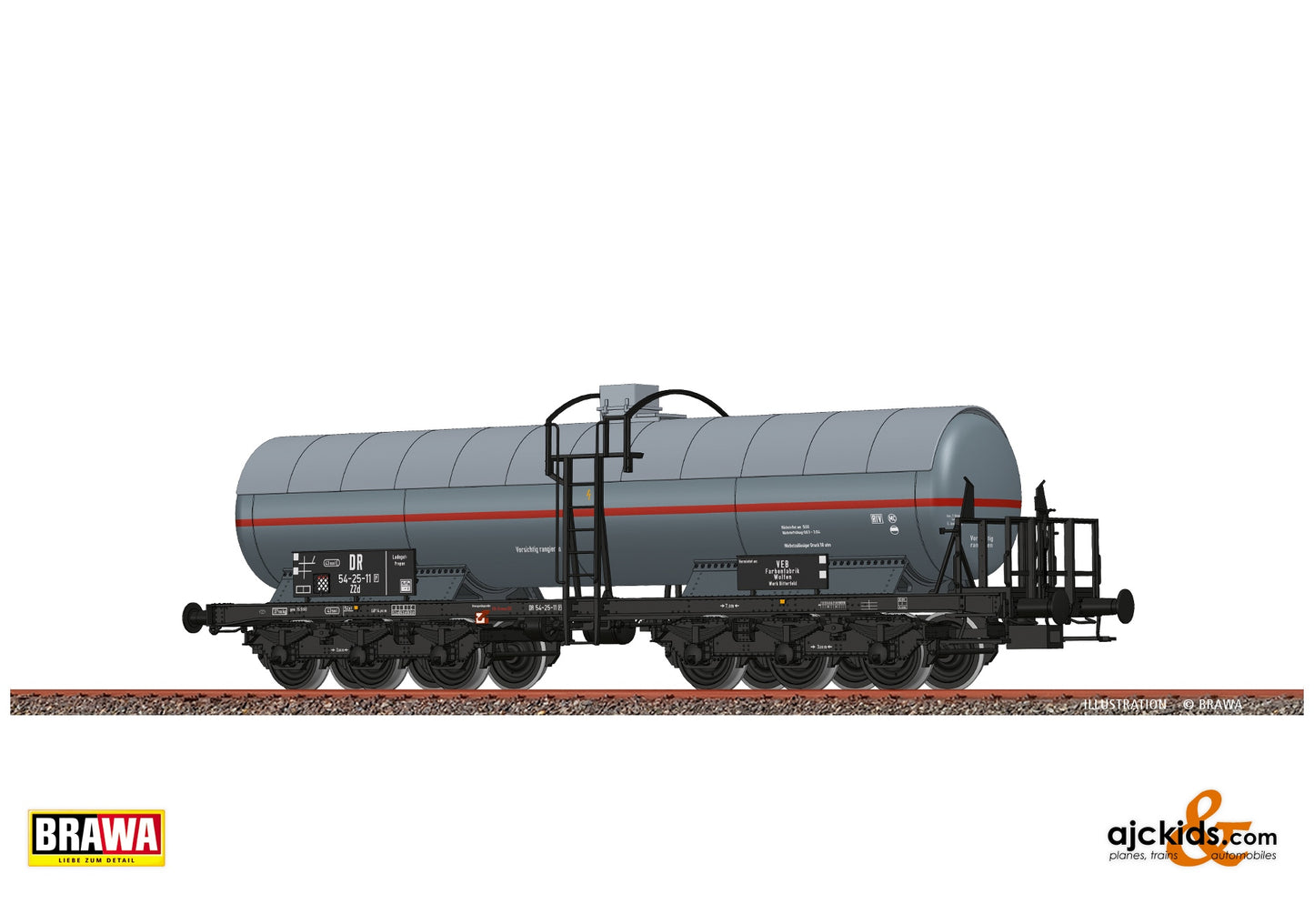 Brawa 50090 H0 Gas Tank Car 6-axle ZZd "VEB" Farbenfabrik Wolfen" DR at Ajckids. MPN: 4012278500904