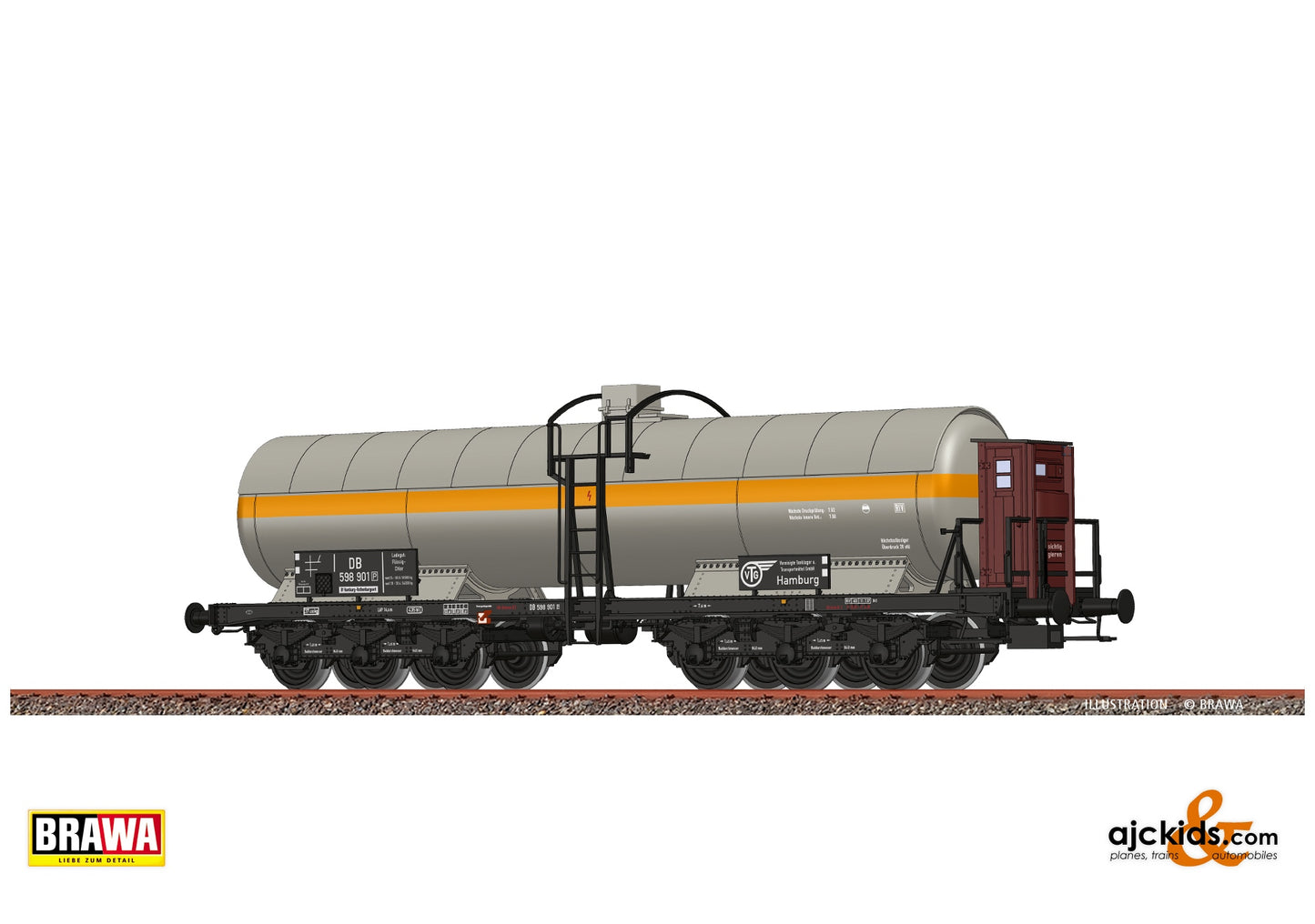 Brawa 50091 H0 Gas Tank Car 6-axle ZZd "VTG" DB at Ajckids. MPN: 4012278500911