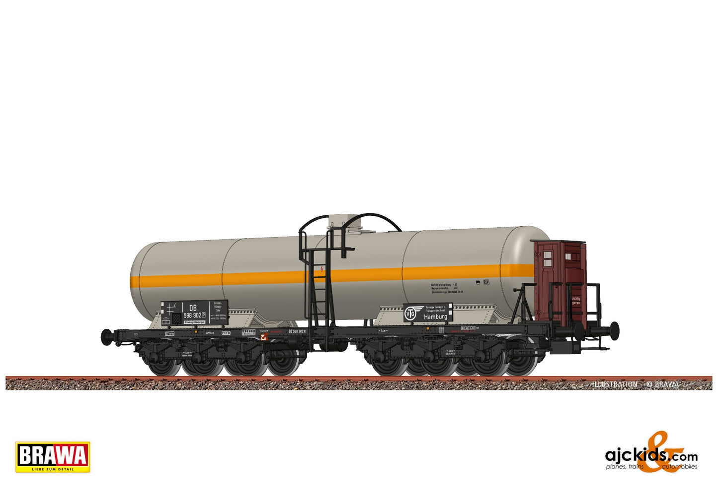 Brawa 50092 H0 Gas Tank Car 6-axle ZZd "VTG" DB at Ajckids. MPN: 4012278500928