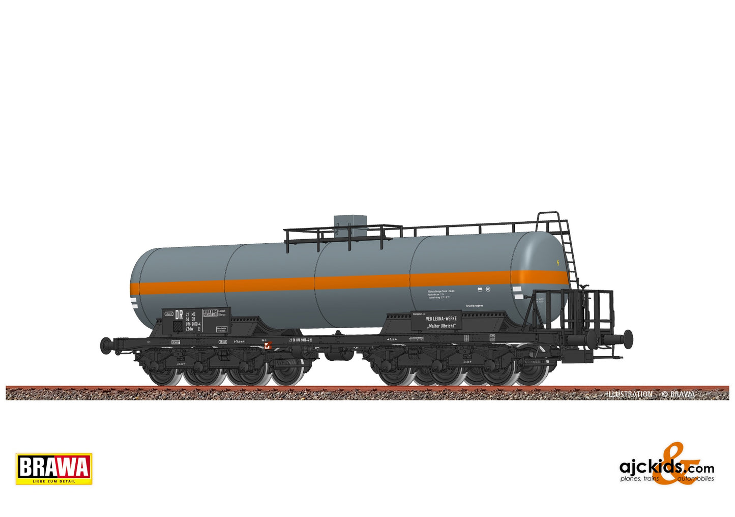 Brawa 50093 H0 Gas Tank Car 6-axle ZZdw "VEB Leuna-Werke" DR at Ajckids. MPN: 4012278500935