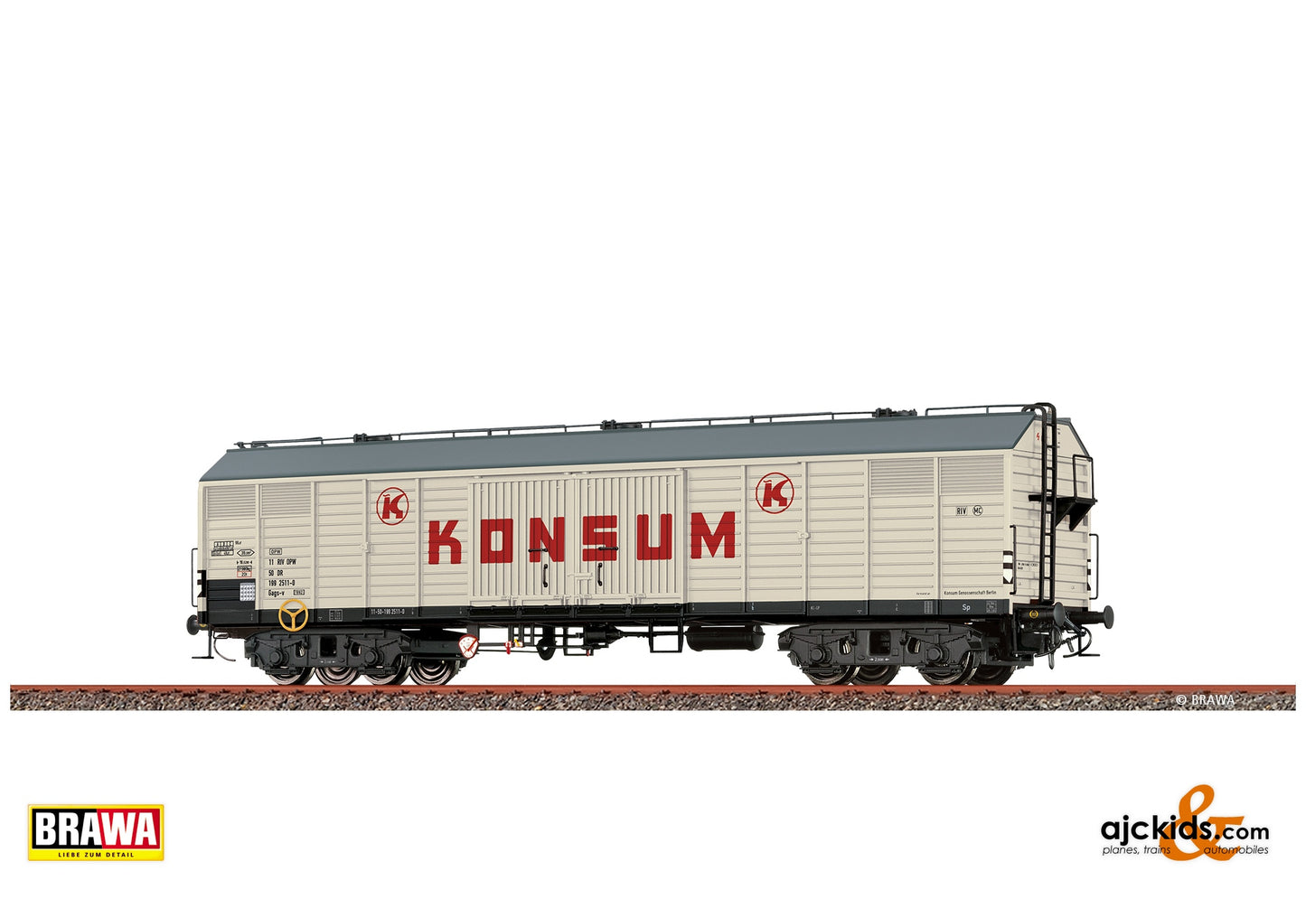 Brawa 50412 H0 Covered Freight Car Gags-v "Konsum" DR at Ajckids. MPN: 4012278504124