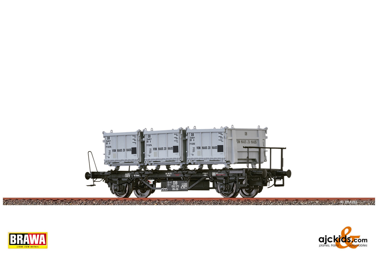 Brawa 50910 H0 Container Car BTs30 "von Haus zu Haus" DB at Ajckids. MPN: 4012278509105