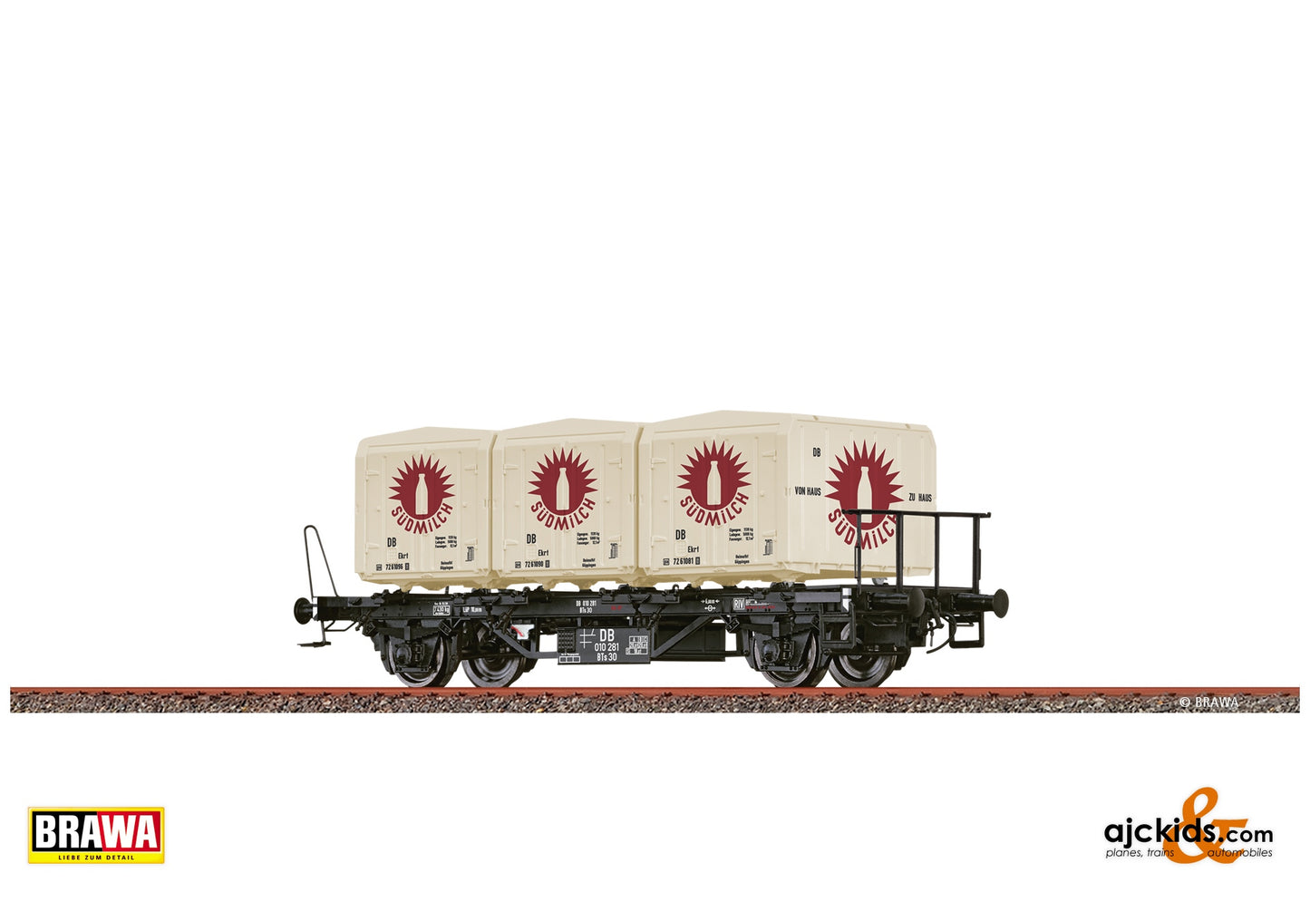 Brawa 50917 H0 Container Car BTs30 "Südmilch" DB at Ajckids. MPN: 4012278509174