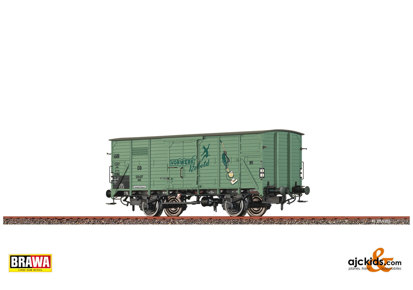 Brawa 50960 H0 Covered Freight Car G10 "Vorwerk" DB at Ajckids. MPN: 4012278509600