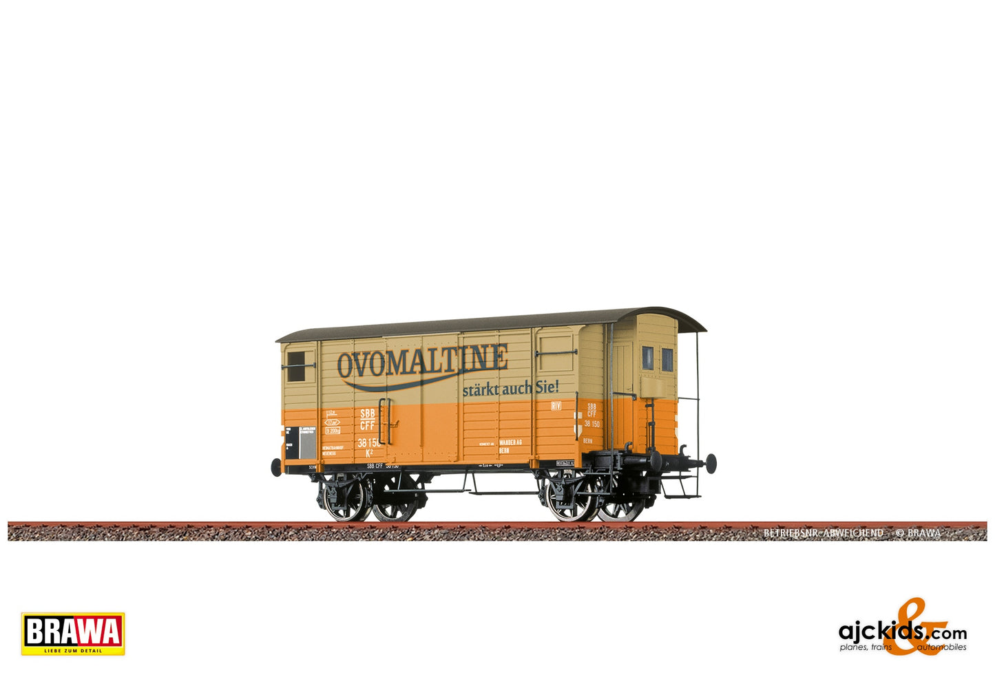 Brawa 50973 H0 Covered Freight Car K2 „Ovomaltine” SBB at Ajckids. MPN: 4012278509730