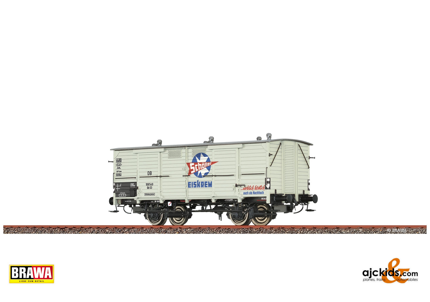 Brawa 50981 H0 Milk Car Gh03 "Schöller Eiskrem" DB at Ajckids. MPN: 4012278509815