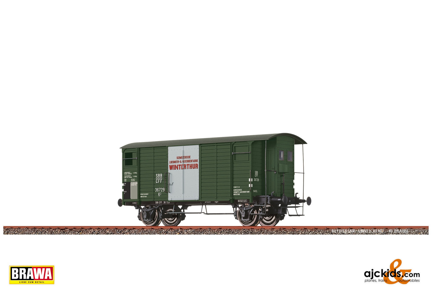 Brawa 50990 H0 Covered Freight Car K2 "SLM Winterthur" SBB at Ajckids. MPN: 4012278509907