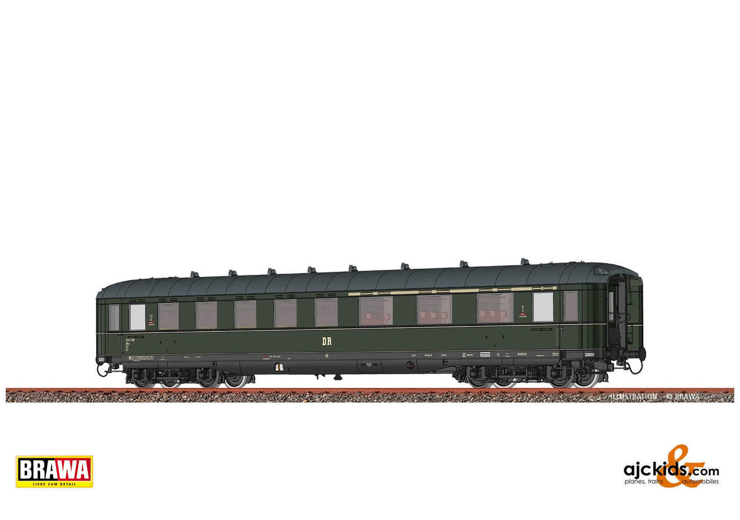 Brawa 51076 H0 Passenger Coach AB4üe DR at Ajckids. MPN: 4012278510767
