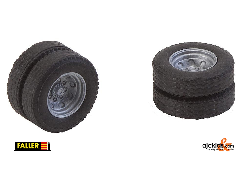 Faller 163112 - 2 wheels (twin tyres) tyres and rims for fire brigade