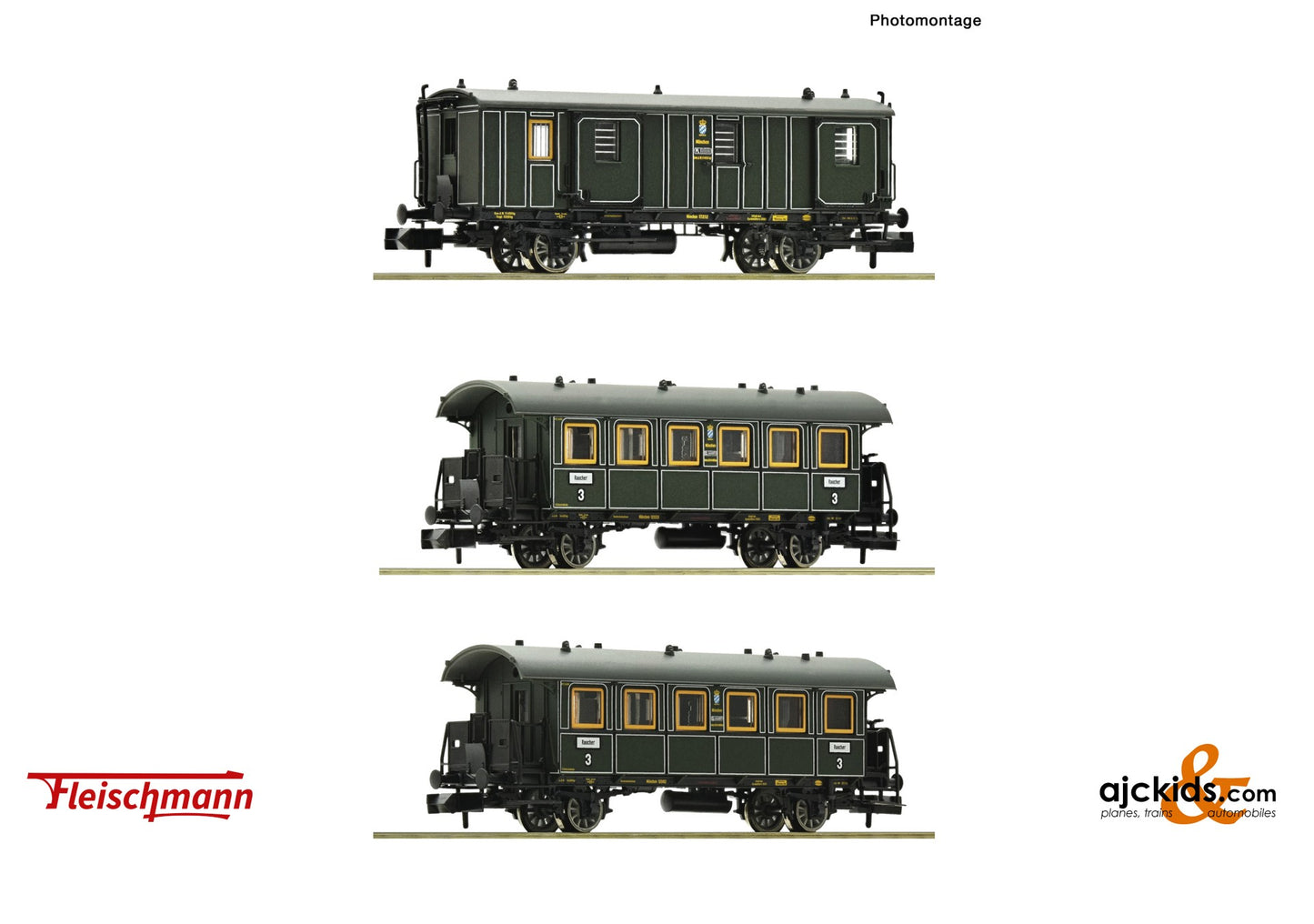Fleischmann 809004 -3 piece set: Passenger train, K.Bay.Sts.B.
