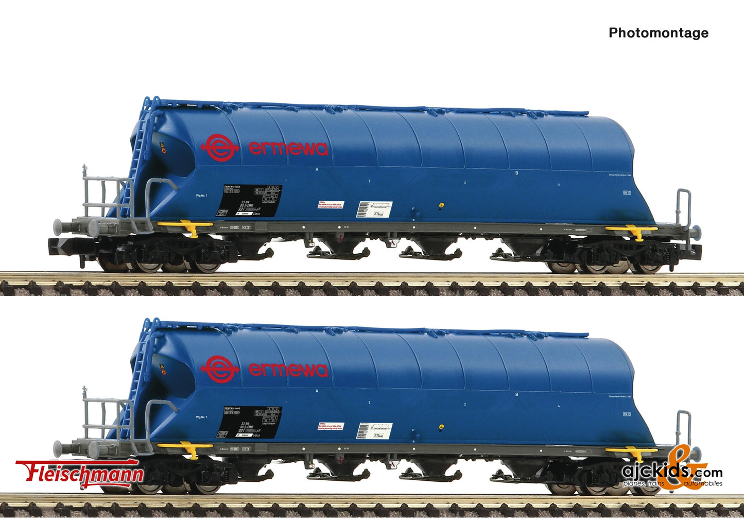Fleischmann 849007 - 2-piece set: Dust silo wagon, Ermewa at Ajckids.com