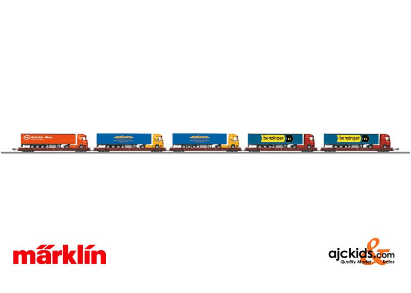 Marklin 47418 - Set with 5 Rollende Landstrasse / Rolling Road Depressed Floor Flat Cars