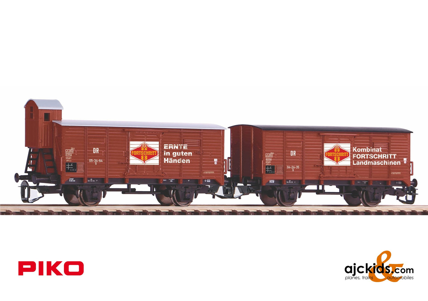 Piko 47033 - 2-Car Set G02 Boxcars "Fortschritt" DR III 1 w/Brake Cab