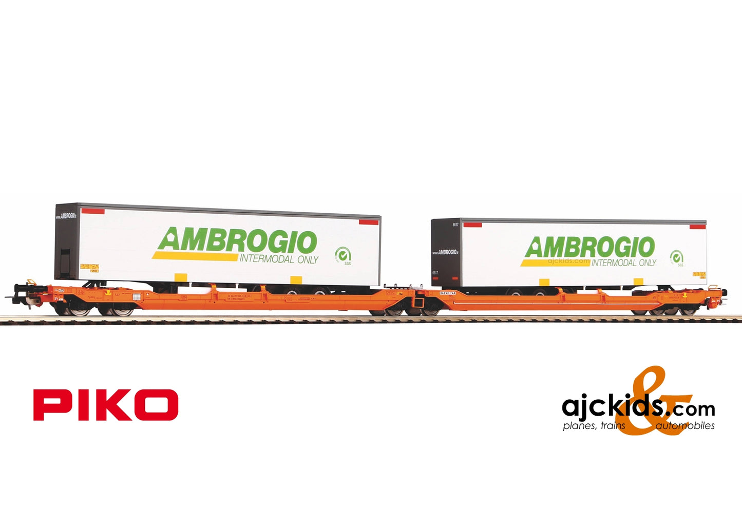 Piko 54779 - Articulated Flatcar T3000e w/2 Trailers Ambrogio Wascosa VI