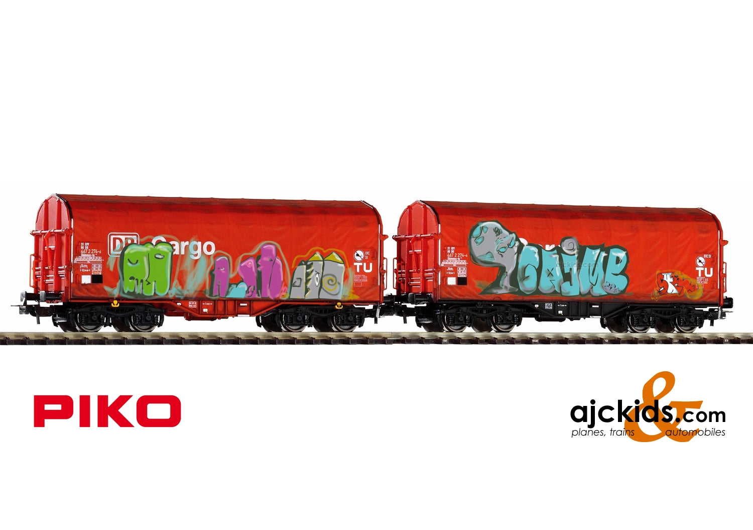 PIKO様 Piko 58362 at Ajckids.com, 2-Car Set Tarp Cars w/Graffiti and