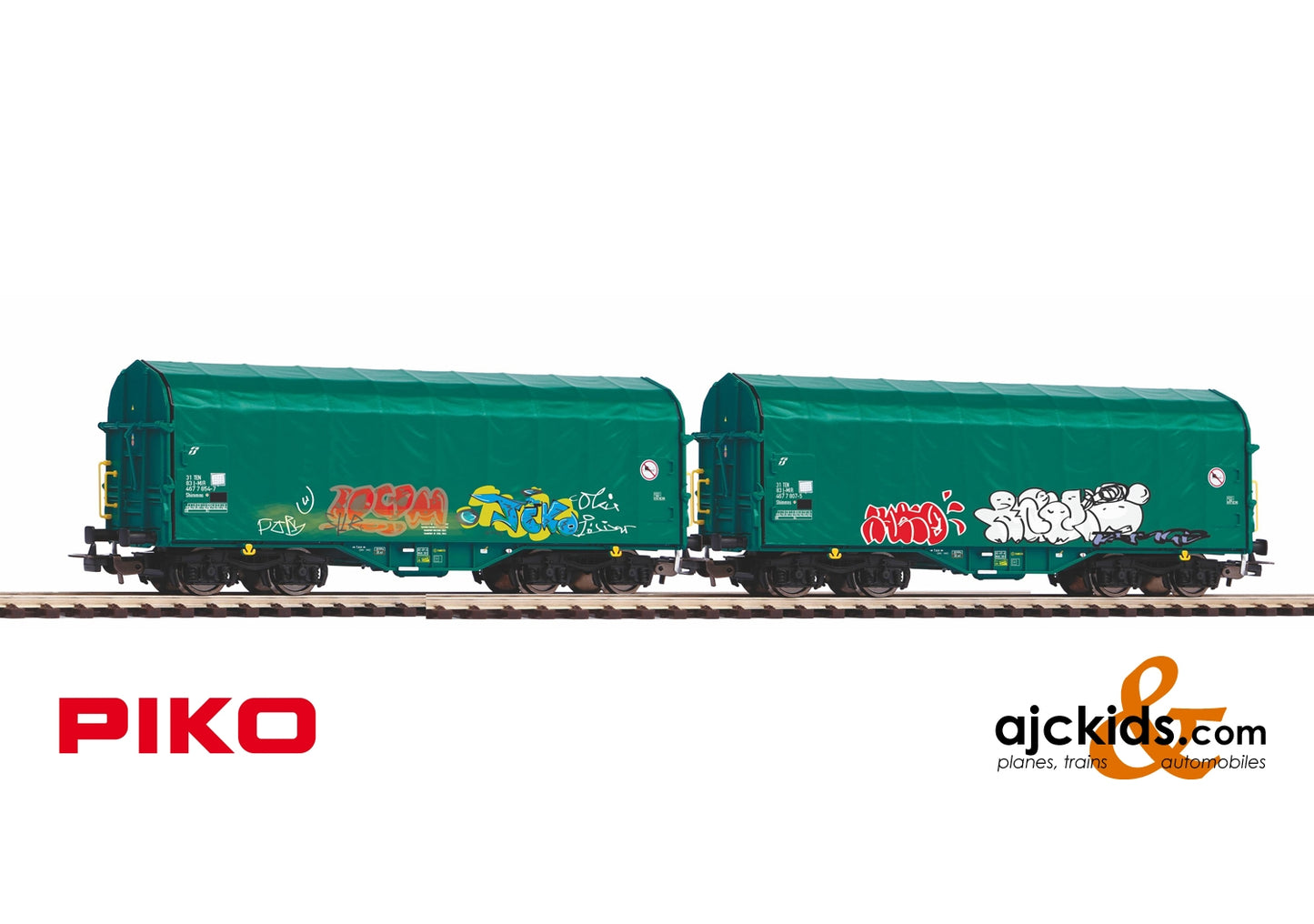 Piko 58379 - 2-Car Set Slide Wall Boxcars w/Graffiti Mercitalia FS VI