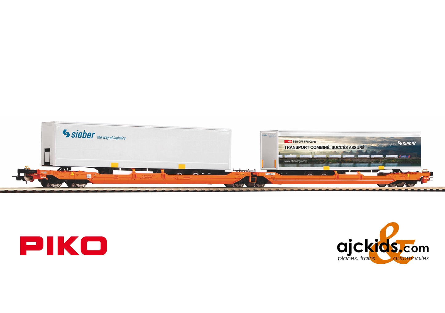 Piko 58972 - Articulated Well Car w/Sieber Trailers Wascosa VI