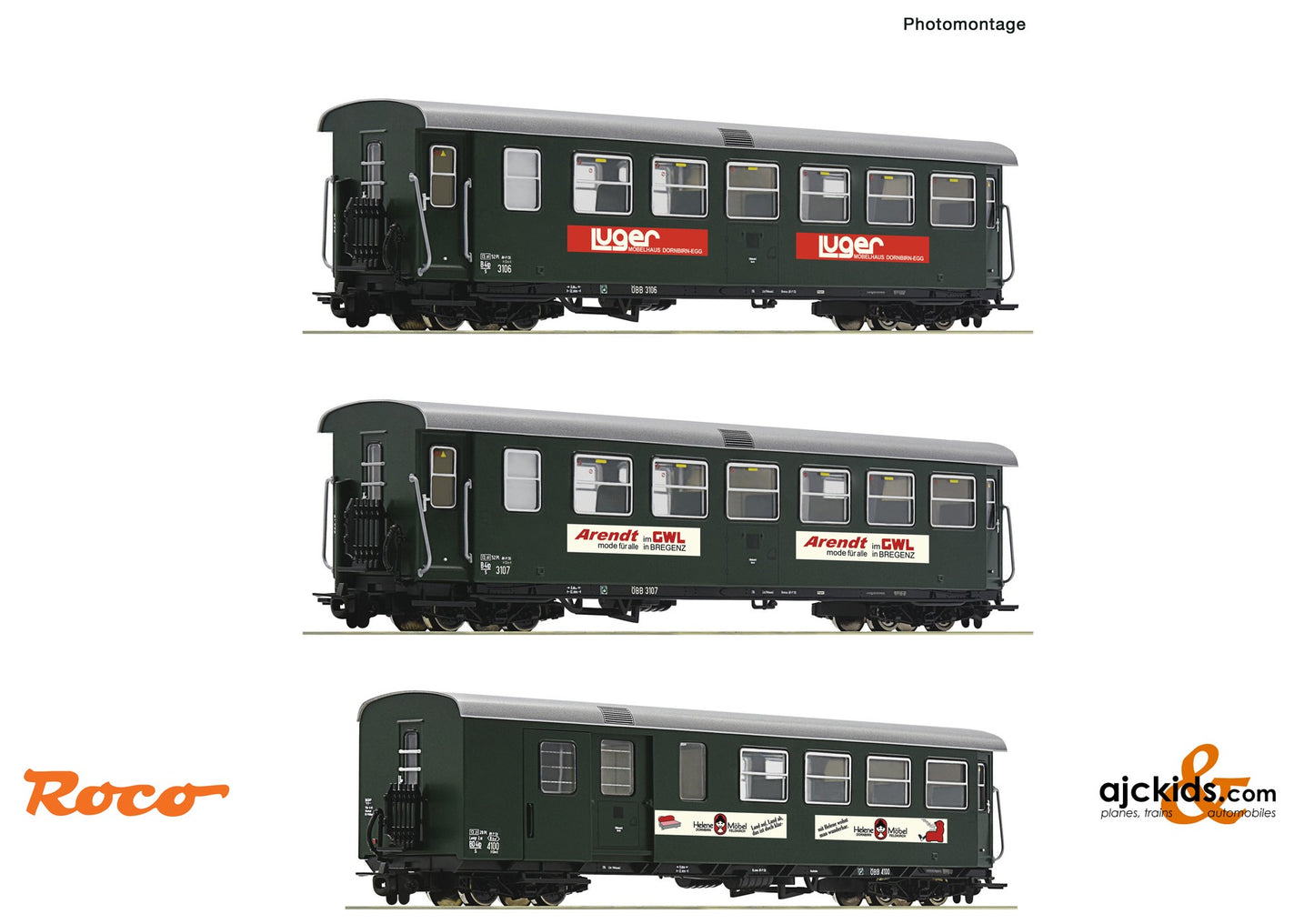 Roco 34034 -3 piece set: Narrow-gauge passenger coaches, Railroad_ÖBB - Austrian Railways, Country_Austria
