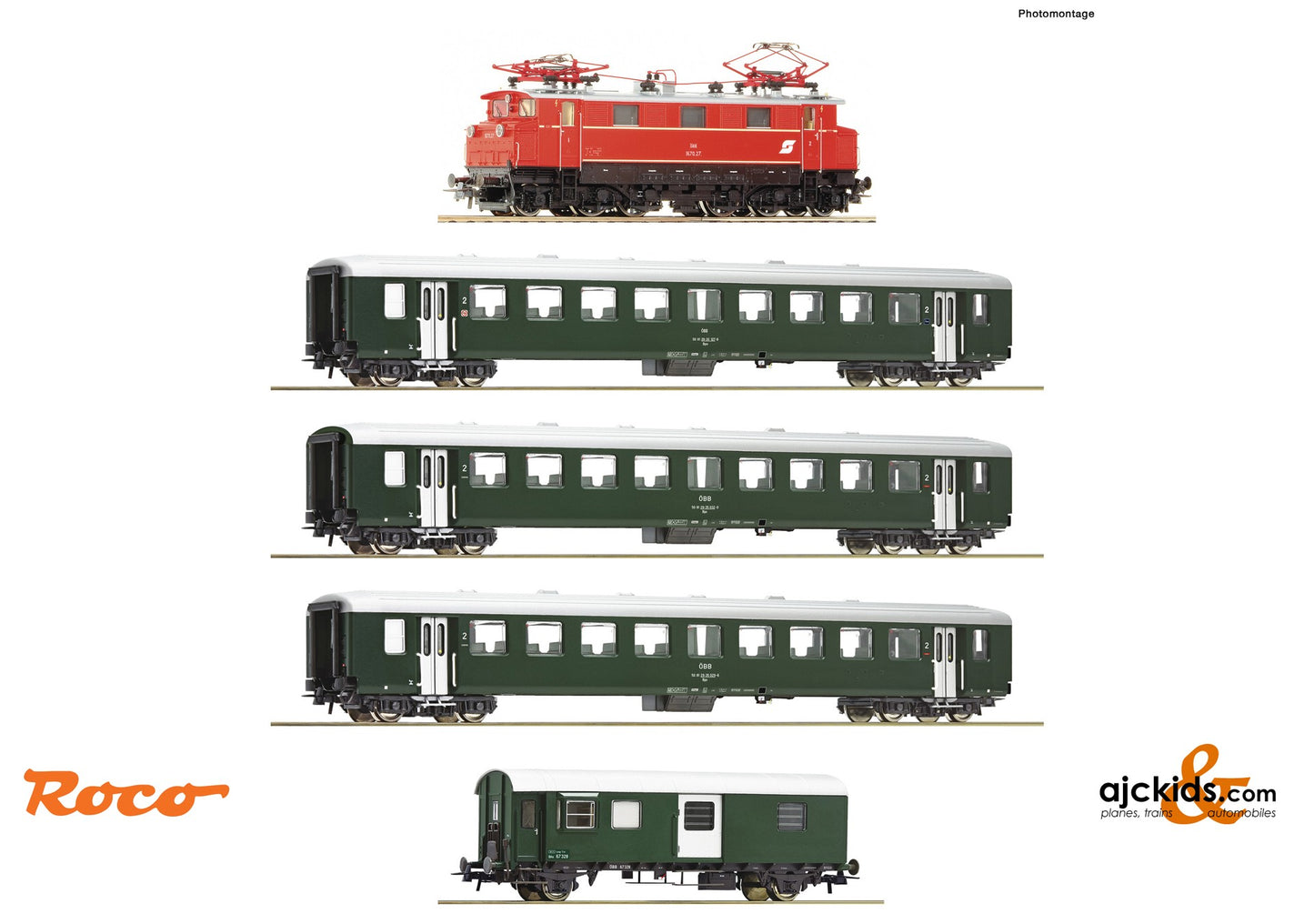 Roco 61493 -5 piece set: Electric locomotive 1670.27 with passenger train, Railroad_ÖBB - Austrian Railways, Country_Austria