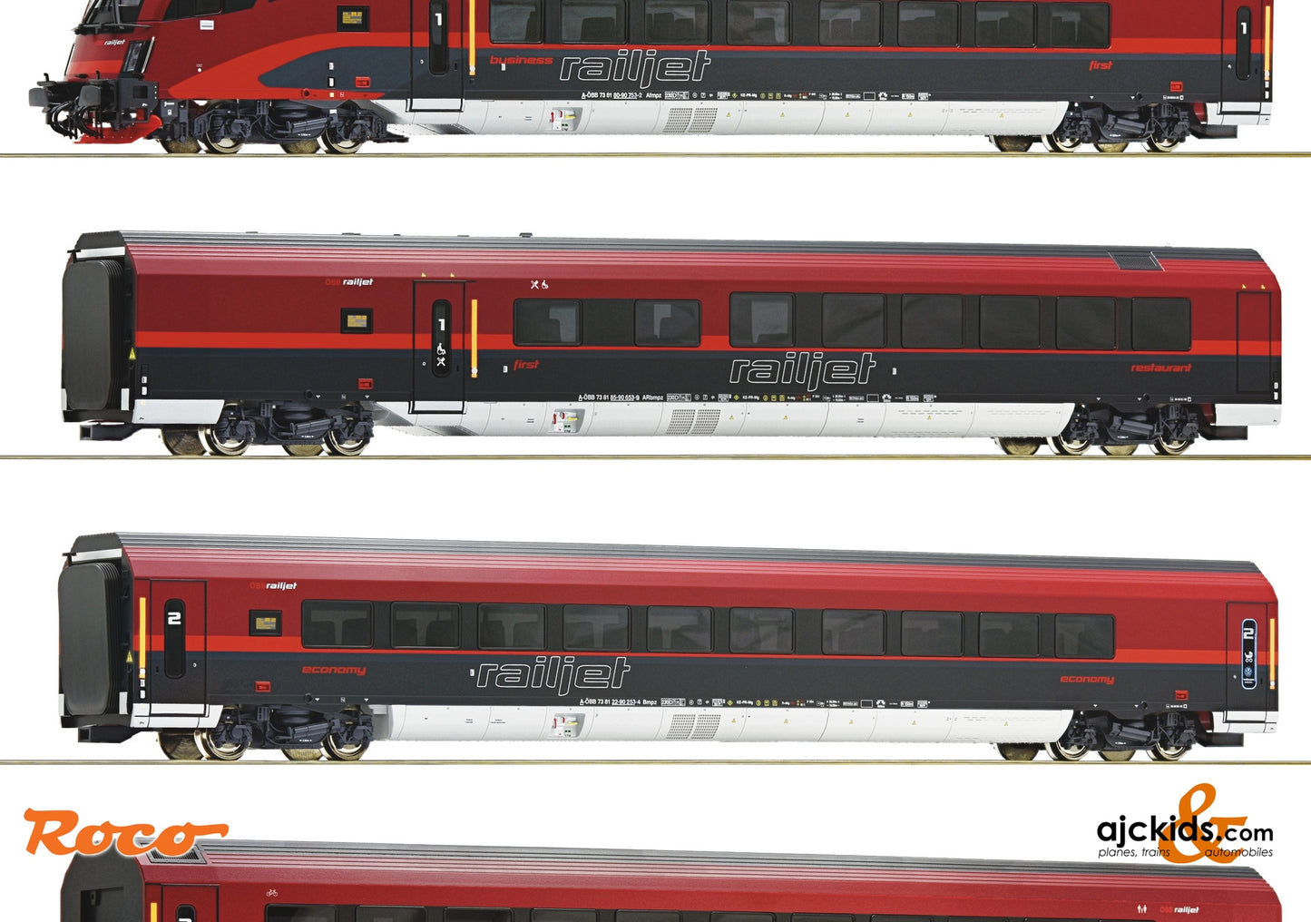 Roco 74037 - 4 piece set: Railjet, ÖBB at Ajckids.com