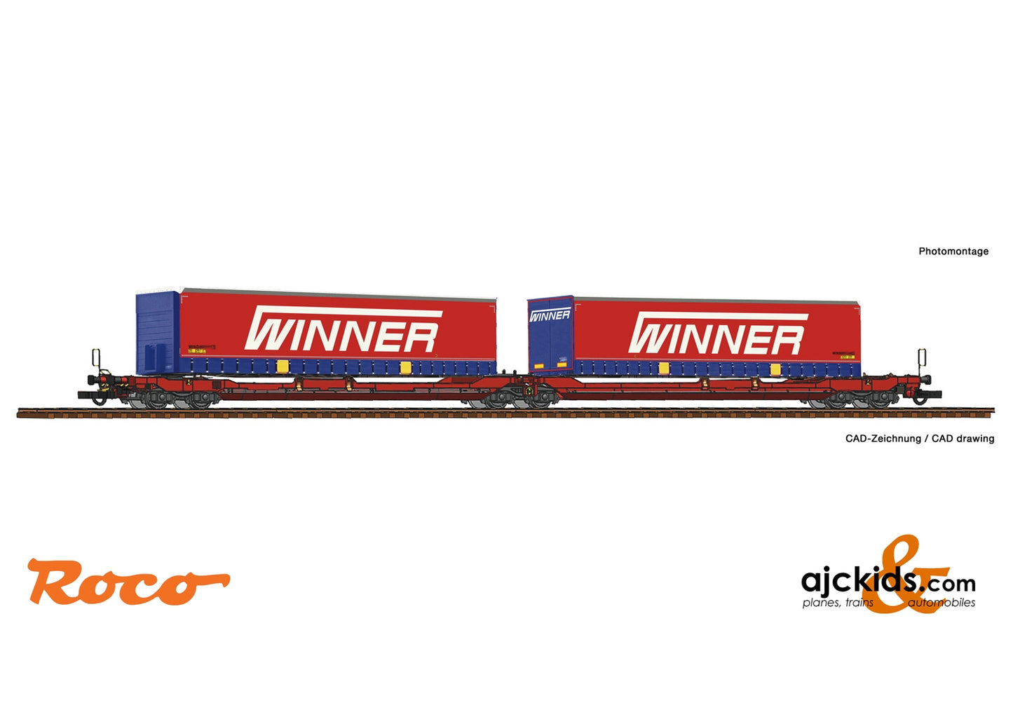 Roco 75887 - Articulated double pocket wagon T3000e + Winner Trailer #1 Display 75886