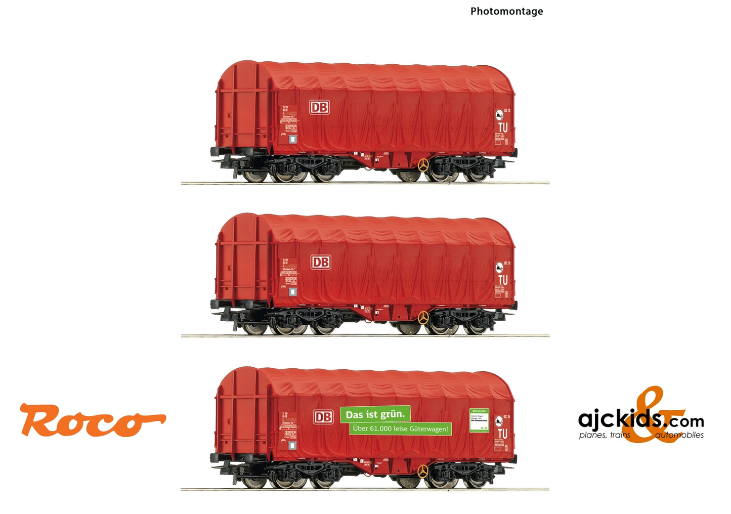 Roco 76011 - 3 piece set: Sliding tarpaulin wagons
