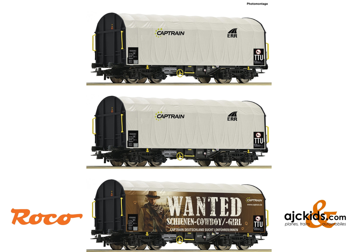 Roco 76054 - 3 piece set: Slide tarpaulin wagons
