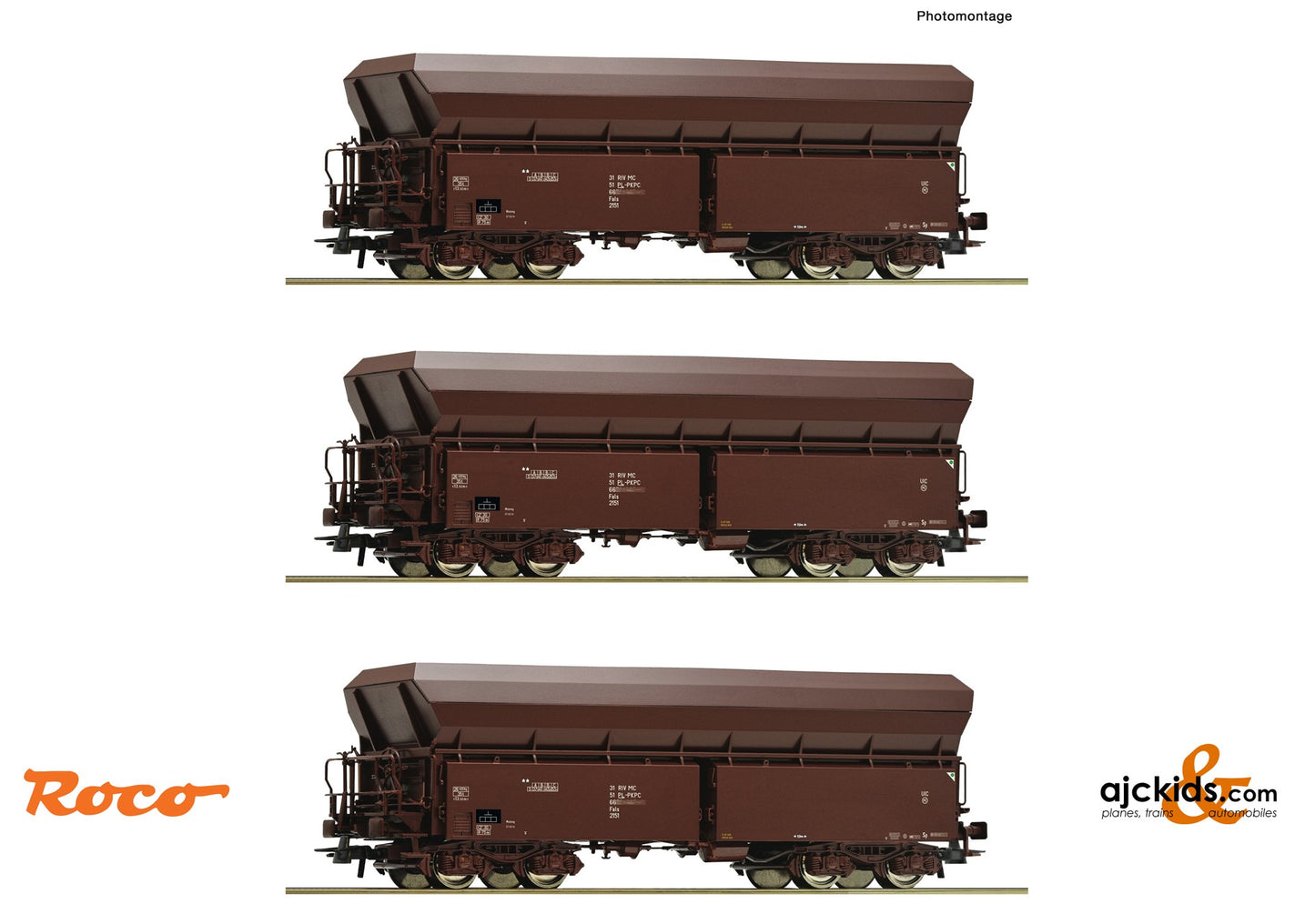 Roco 77037 -3 piece set: Self unloading hopper wagons, PKP Cargo