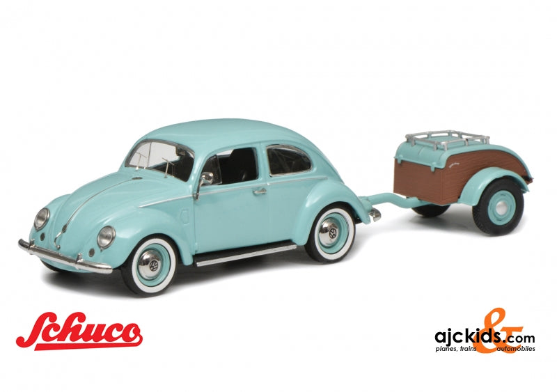 Schuco 450269900 VW Beetle Ovali with trailer Westfalia, turquoise