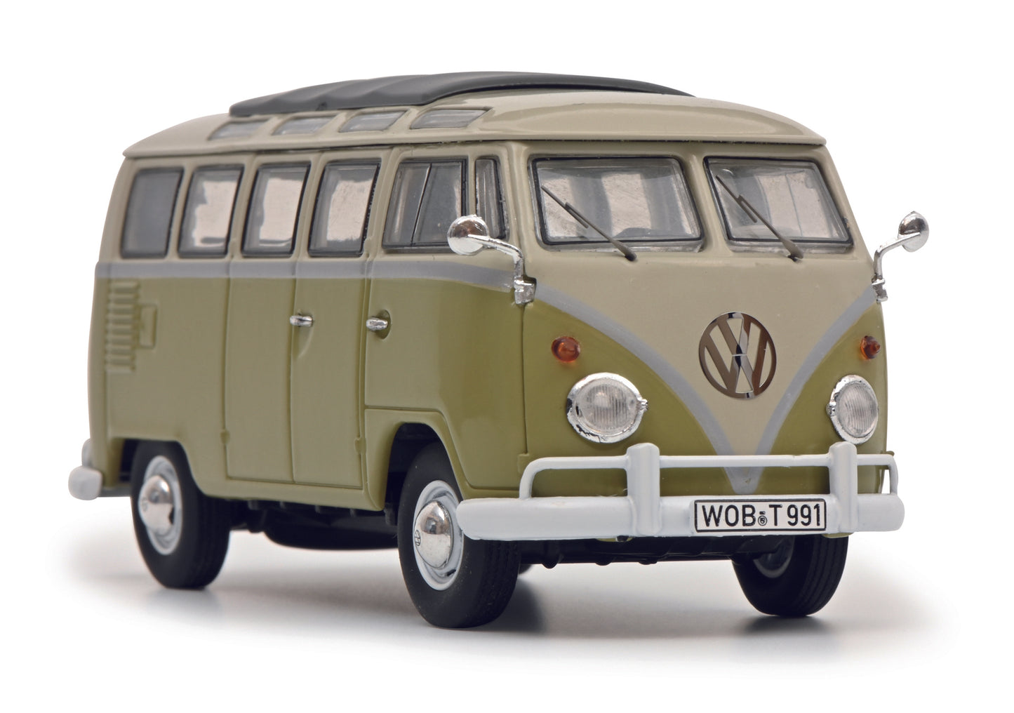 Schuco 450359200 - VW T1b Samba green/grau 1:43 EAN: 4007864063727, at Ajckids.com, authorized Schuco dealer for the USA.