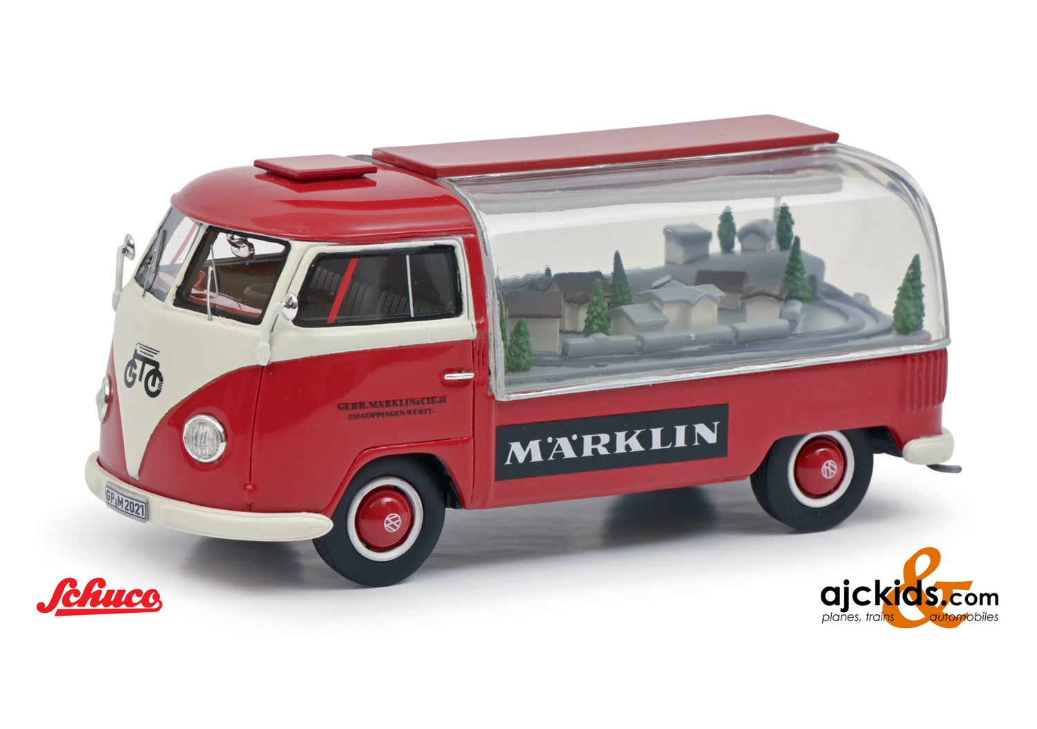 SCHUCO - Autobus VOLKSWAGEN T1 con rimorchio a 1 asse THE RED MONKEYS e 5 per SCHUCO - Autobus VOLKSWAGEN T1 con rimorchio a 1 asse THE RED MONKEYS e 5 per