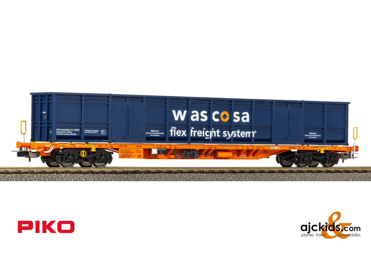Piko 24566 Flat w/Gondola Container, Blue, Wascosa VI