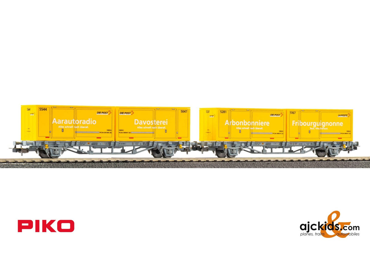 Piko 27748 2-Flatcar set w/Postal containers CH-AAE VI