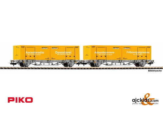 Piko 27748 2-Flatcar set w/Postal containers CH-AAE VI