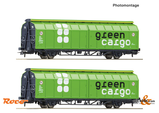 Roco 6600114 2-piece set: Sliding wall wagons, Green Cargo