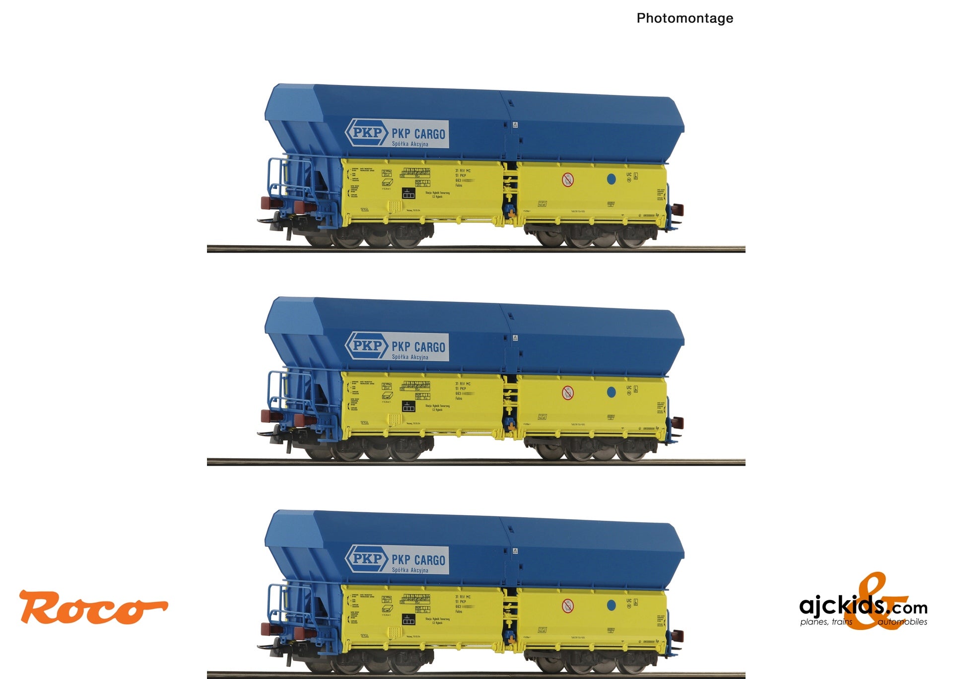 Roco 6600136 3 piece set: Self unloading hopper wagons, PKP