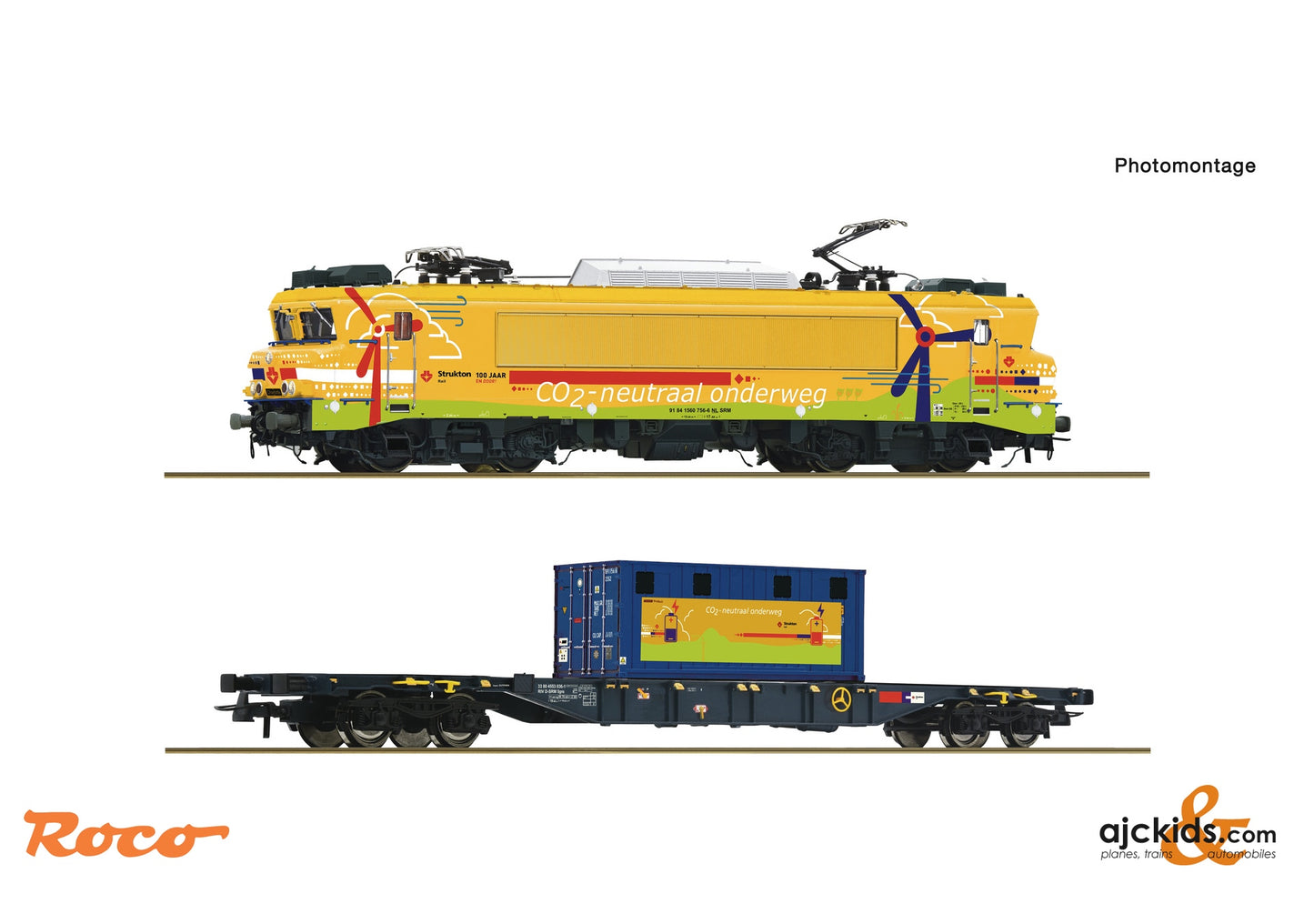 Roco 7500117 - 2 piece set: Electric locomotive 1756 + car