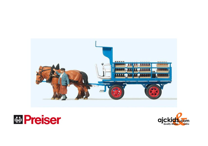 Preiser 30445 Beer Wagon with 2 Horses