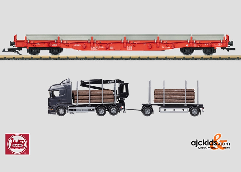 LGB 45921 - Stake Car Set with a Semi-Truck Rig for Lumber and Logs
