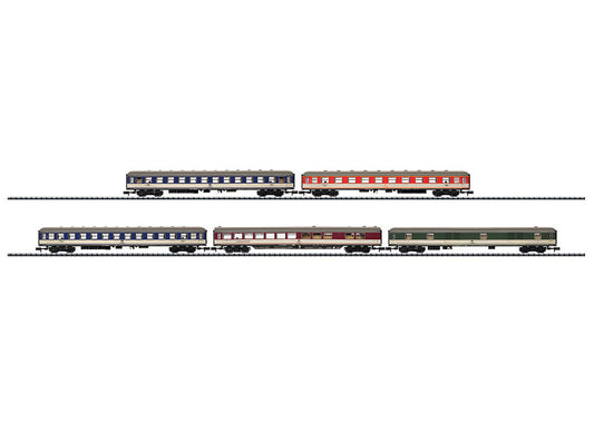 Trix 15851 - Set with 5 "Pop Colors" Express Train Passenger Cars.
