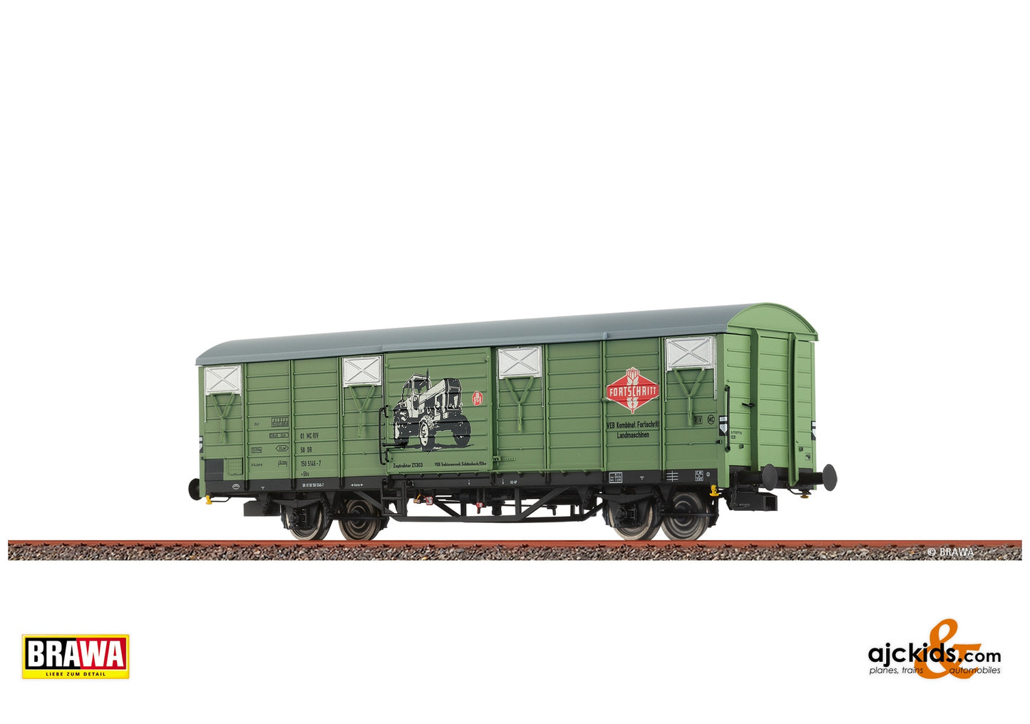 Brawa 49930 H0 Covered Freight Car Gbs "Fortschritt" DR at Ajckids. MPN: 4012278499307