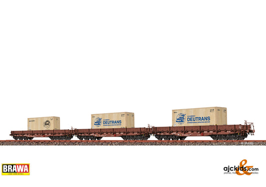 Brawa Set (3) Freight Cars Samm DR, Era IV, DC (Wooden Box 2x Deutrans, 1x general cargo) 170.36 at Ajckids.com