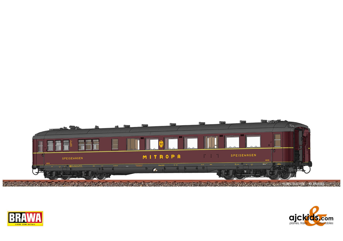 Brawa 51038 H0 Dining Car Hnbr MITROPA at Ajckids. MPN: 4012278510385