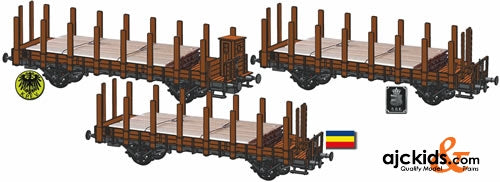 Fleischmann 520953 Prussian stake wagon set (in 3 parts), type R 02, loaded with timber.